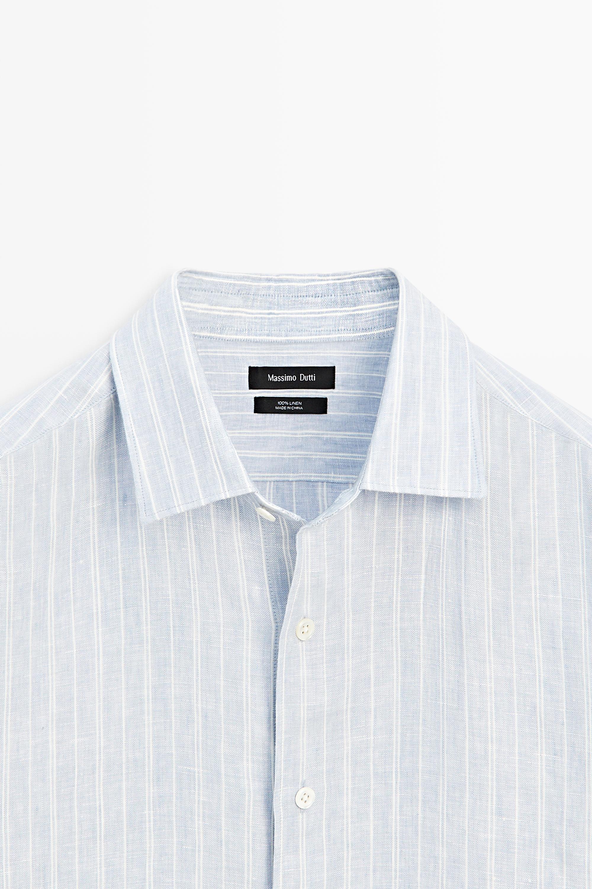 100% linen regular fit faded striped shirt